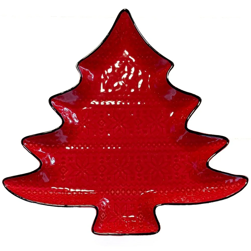 Southern Living Red Christmas Tree Platter Set of 2 Handcrafted Portugal